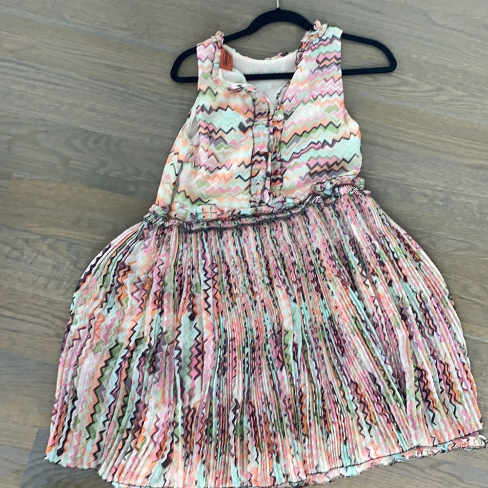 Missoni Multicolor Chevron Pleated Mini Dress in Pink, Green, Cream